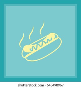 Flat icon. Hot Dog with sausage barbecue.