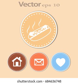 Flat icon. Hot Dog with sausage barbecue.