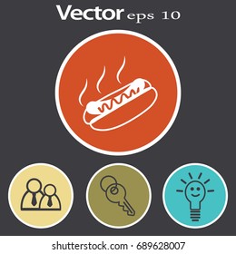 Flat icon. Hot Dog with sausage barbecue.