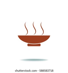 Icono plano. Almuerzo caliente. El plato con la comida.
