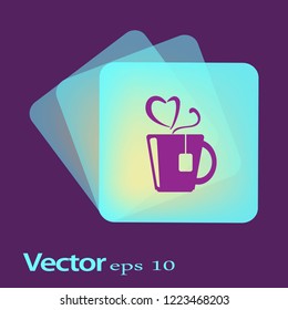 Icono plano. Té caliente. Mi té favorito. El vapor en forma de corazón