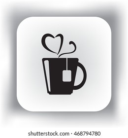 Icono plano. Té caliente. Mi té favorito. El vapor en forma de corazón