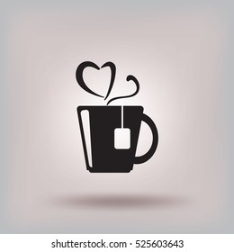 Flat icon. Hot tea. My favorite tea. The steam in the form of heart.
