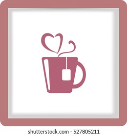 Flat icon. Hot tea. My favorite tea. The steam in the form of heart.