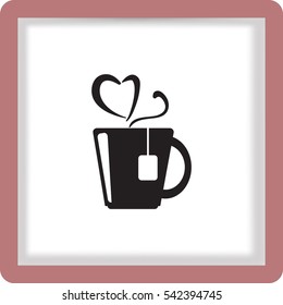 Flat icon. Hot tea. My favorite tea. The steam in the form of heart.