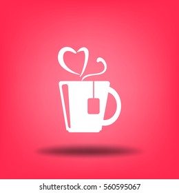 Flat icon. Hot tea. My favorite tea. The steam in the form of heart.