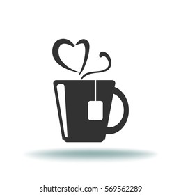 Flat icon. Hot tea. My favorite tea. The steam in the form of heart.