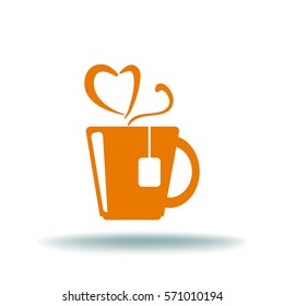 Flat icon. Hot tea. My favorite tea. The steam in the form of heart.