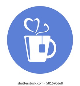 Flat icon. Hot tea. My favorite tea. The steam in the form of heart.