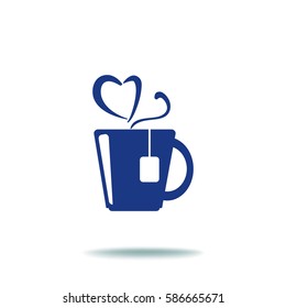 Flat icon. Hot tea. My favorite tea. The steam in the form of heart.