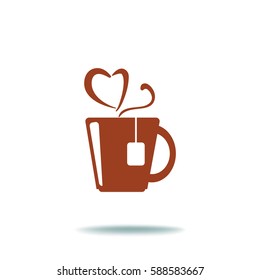 Flat icon. Hot tea. My favorite tea. The steam in the form of heart.