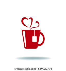 Flat icon. Hot tea. My favorite tea. The steam in the form of heart.