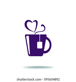 Flat icon. Hot tea. My favorite tea. The steam in the form of heart.