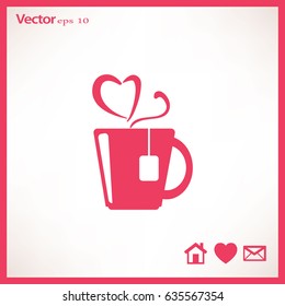 Flat icon. Hot tea. My favorite tea. The steam in the form of heart.