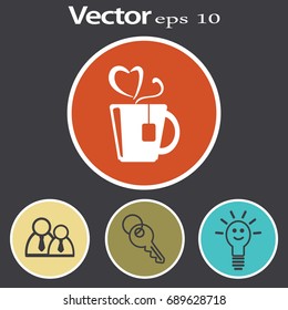 Flat icon. Hot tea. My favorite tea. The steam in the form of heart.