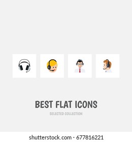 Flat Icon Hotline Set Of Earphone, Telemarketing, Call Center And Other Vector Objects. Also Includes Help, Center, Headset Elements.
