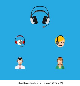 Flat Icon Hotline Set Of Headphone, Call Center, Secretary And Other Vector Objects. Also Includes Service, Headphone, Headset Elements.