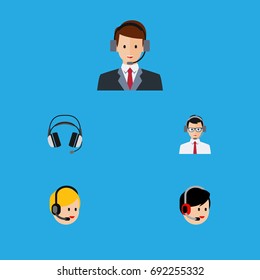 Flat Icon Hotline Set Of Operator, Earphone, Help And Other Vector Objects. Also Includes Headset, Earphone, Operator Elements.