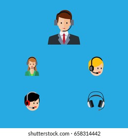 Flat Icon Hotline Set Of Secretary, Hotline, Earphone And Other Vector Objects. Also Includes Earphone, Secretary, Call Elements.