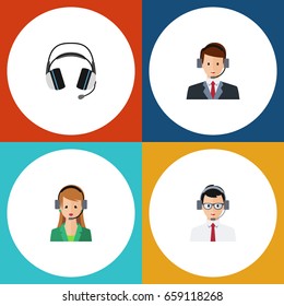 Flat Icon Hotline Set Of Secretary, Earphone, Help And Other Vector Objects. Also Includes Secretary, Human, Hotline Elements.