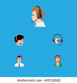 Flat Icon Hotline Set Of Secretary, Headphone, Help And Other Vector Objects. Also Includes Help, Headset, Hotline Elements.