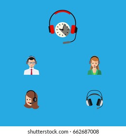 Flat Icon Hotline Set Of Secretary, Help, Headphone And Other Vector Objects. Also Includes Service, Headphone, Center Elements.