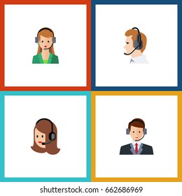 Flat Icon Hotline Set Of Hotline, Service, Secretary And Other Vector Objects. Also Includes Human, Service, Support Elements.