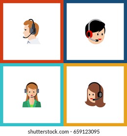 Flat Icon Hotline Set Of Telemarketing, Service, Operator And Other Vector Objects. Also Includes Telemarketing, Secretary, Help Elements.