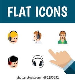 Flat Icon Hotline Set Of Telemarketing, Secretary, Operator And Other Vector Objects. Also Includes Secretary, Help, Telemarketing Elements.