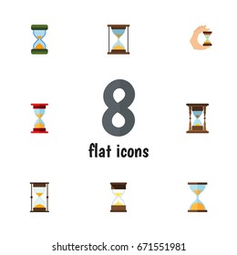 Flat Icon Hourglass Set Of Instrument, Sand Timer, Measurement Vector Objects. Also Includes Clock, Sand, Instrument Elements.