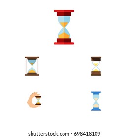 Flat Icon Hourglass Set Of Sand Timer, Waiting, Instrument Vector Objects. Also Includes Sand, Sandglass, Hourglass Elements.