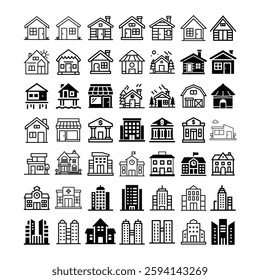 Flat icon of house and building collection