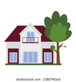 Flat icon with house. Cartoon style. Small house. Vector illustration. stock image.