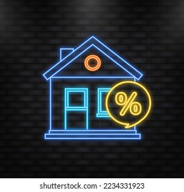 Flat icon with house money. Neon isometric illustration. Finance isometric.