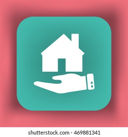 Flat icon. The house on a palm. Conceptual idea of selling real estate.