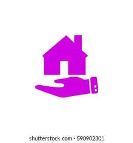 Flat icon. The house on a palm. Conceptual idea of selling real estate.