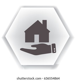 Flat icon. The house on a palm. Conceptual idea of selling real estate.