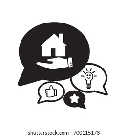 Flat icon. The house on a palm. Conceptual idea of selling real estate.