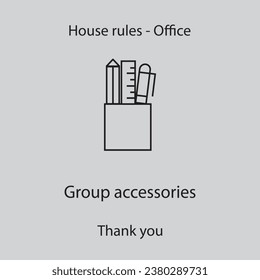 Flat icon house rules - office - Group accessories solated on gray background. Vector illustration.