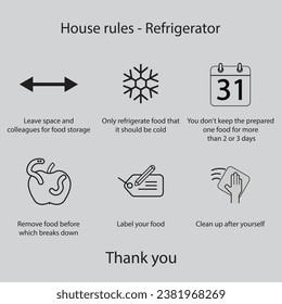 Icono plano Reglas de la casa - Refrigerador con fondo gris. Ilustración vectorial.