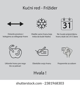 Flat icon House rules - Refrigerator in Serbian language solated on gray background. Vector illustration.