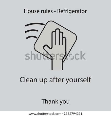Flat icon House rules - Refrigerator - Clean up after yourself solated on gray background. Vector illustration.