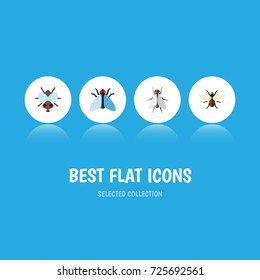 Flat Icon Housefly Set Of Hum, Housefly, Bluebottle And Other Vector Objects. Also Includes Insect, Buzz, Tiny Elements.