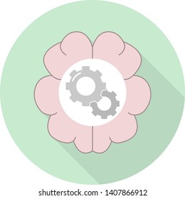 flat icon of human brain with gears inside,brain working on green background