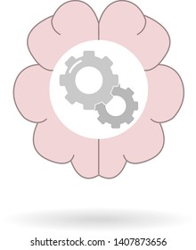 flat icon of human brain with gears inside,brain working isolated