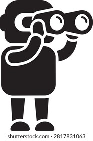 Flat icon of a human character using binoculars to observe