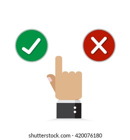 Flat icon of human hand are choice yes or no.