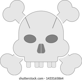 flat icon of a human skull without teeth with two bones isolated