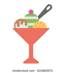 
Flat icon of an ice cream sundae bowl 
