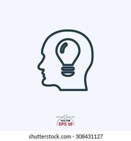 Flat icon of idea in human brain.